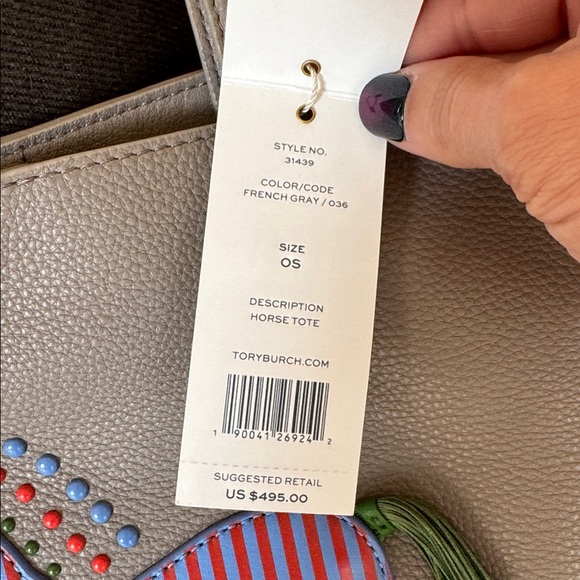 Tory Burch Designer Pebbled Leather Horse Pony Tote Purse Handbag *bonus tassel - Picture 3 of 8